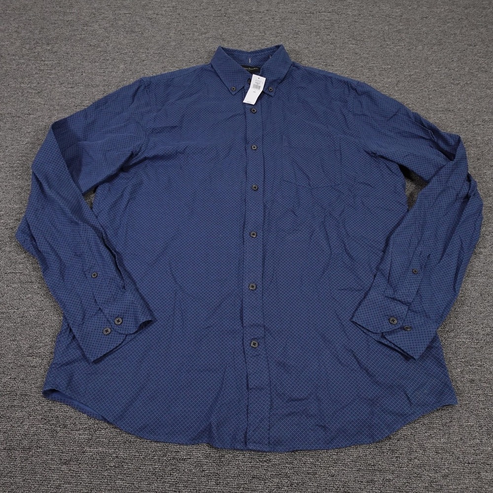 Banana Republic Shirt Mens LT Blue Geometric Long Sleeve Button Up Untucked Fit‎